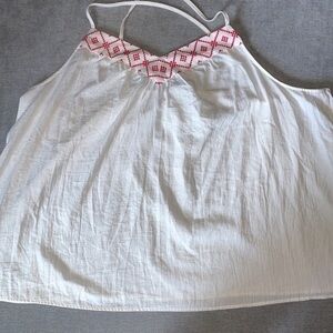 Chic White Camisole with Red Embroidery